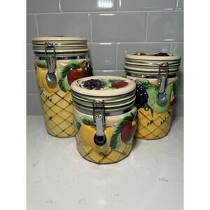 Vintage Ceramic‎ Gourmet Home Accents Sculptured Fruit 3 Pc Canister Set